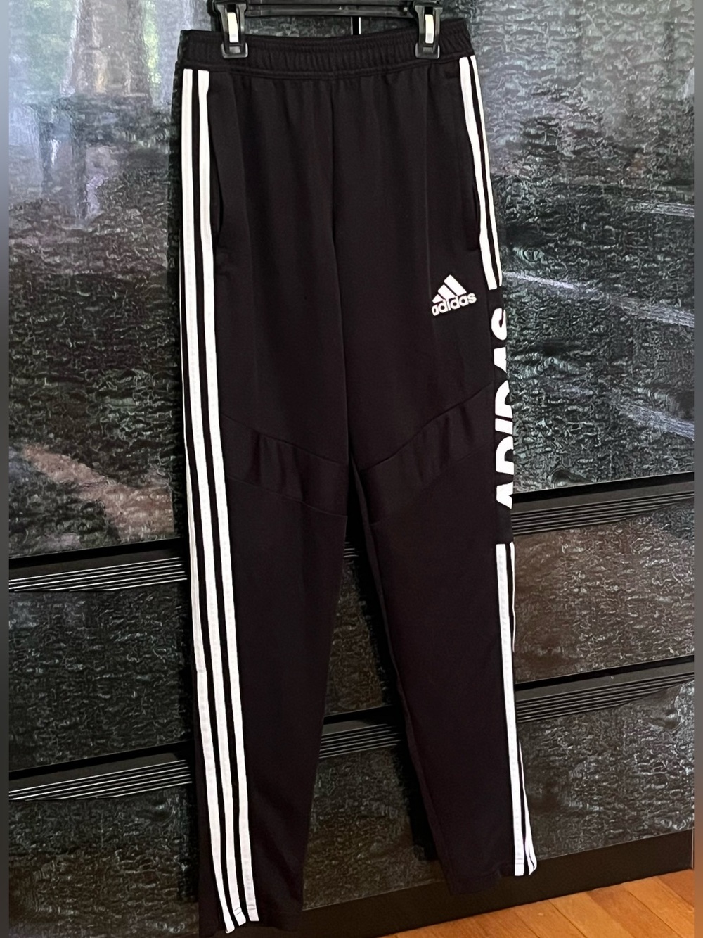 adidas Classic Black Jogger Sweatpants with White Three-Stripes on Sides